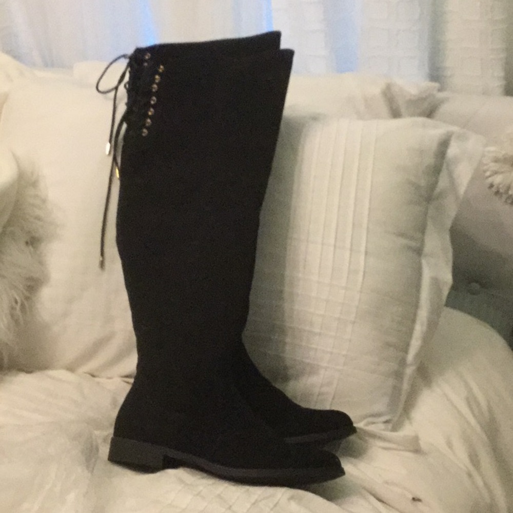 Black suede over the knee boots